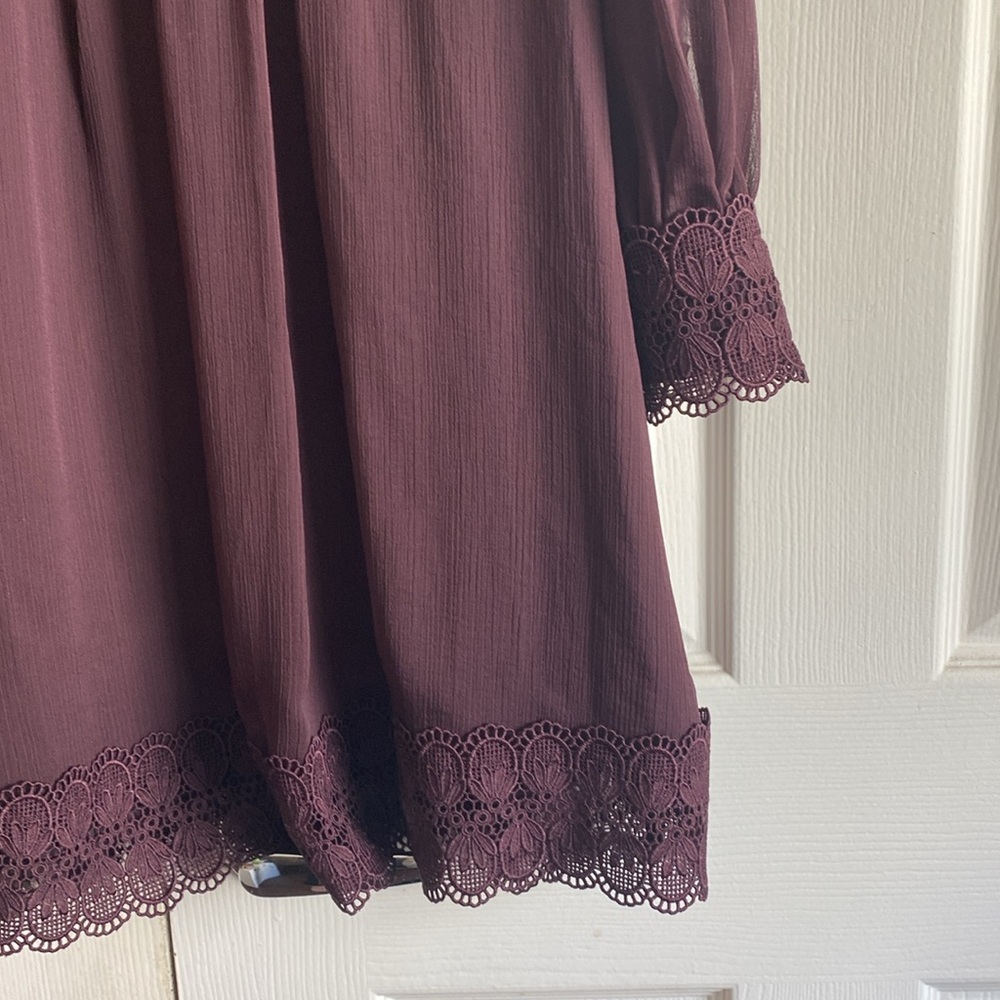 TED Baker London Elegant Lace Detail Burgundy Dress - Picture 9 of 16